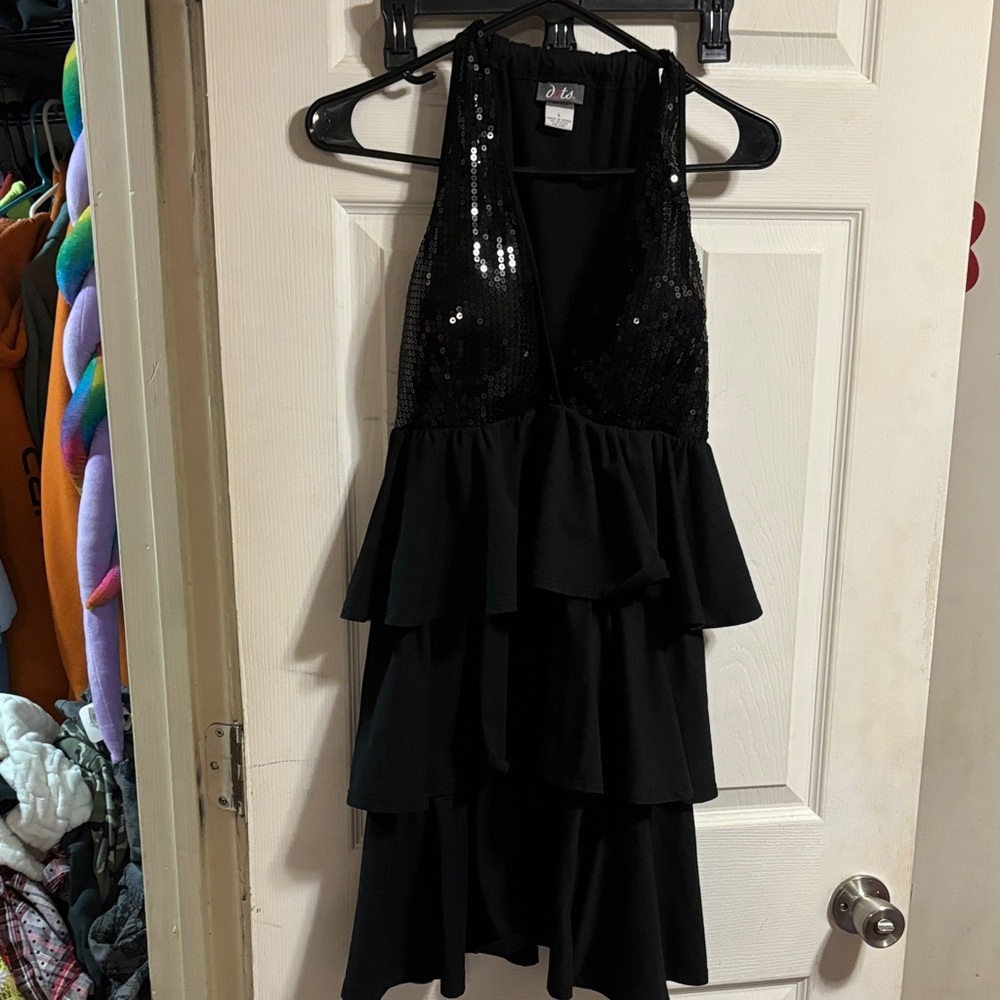 Dots Black Sequin Halter Dress